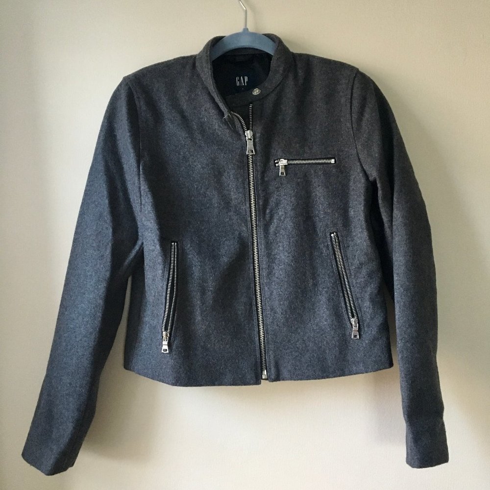 Gray wool moto jacket